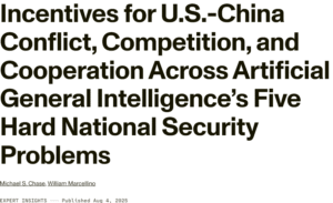 انگیزههایی برای درگیری، رقابت و همکاری ایالات متحده و چین در پنج مشکل سخت امنیت ملی هوش مصنوعی عمومی